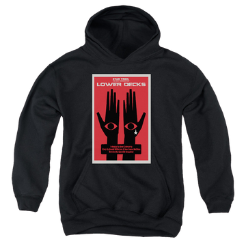 Black youth hoodie for ages 8 to 12 with Star Trek The Next Generation Tng Season 7 Episode 15 graphic
