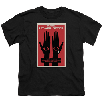 Black youth t-shirt for ages 8 to 12 with Star Trek The Next Generation Tng Season 7 Episode 15 graphic
