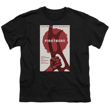 Black youth t-shirt for ages 8 to 12 with Star Trek The Next Generation Tng Season 7 Episode 21 graphic