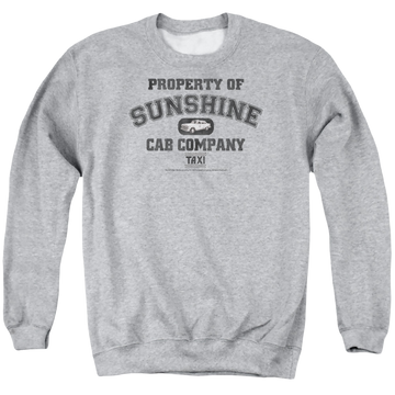 Athletic heather men's crewneck sweatshirt with Taxi Property Of Sunshine Cab graphic