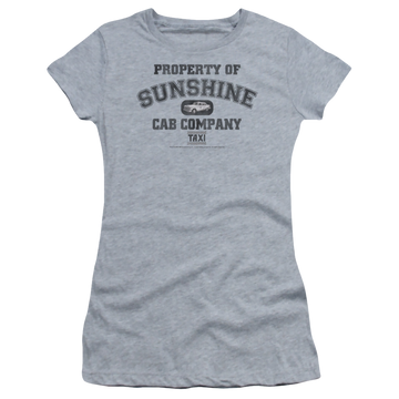 Athletic heather juniors t-shirt with Taxi Property Of Sunshine Cab graphic