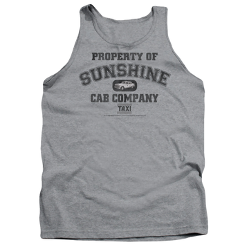 Athletic heather men's tank with Taxi Property Of Sunshine Cab graphic