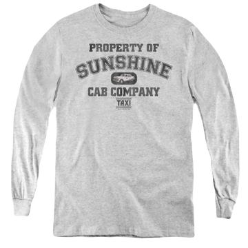 Athletic heather youth long sleeve t-shirt with Taxi Property Of Sunshine Cab graphic