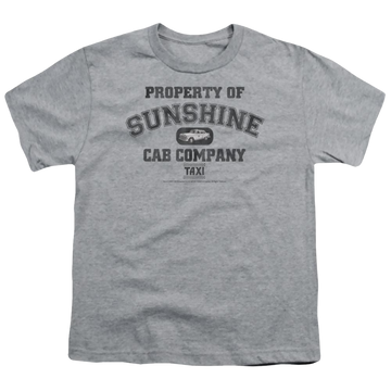 Athletic heather youth t-shirt for ages 8 to 12 with Taxi PROPERTY OF SUNSHINE CAB graphic