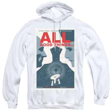 White pullover hoodie with Star Trek The Next Generation Tng Season 7 Episode 25 graphic