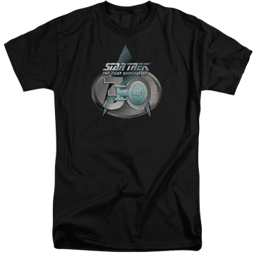 Black men's tall fit t-shirt with Star Trek Tng 30 Logo graphic