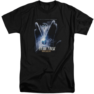 Black men's tall fit t-shirt with Star Trek Discovery Begins graphic