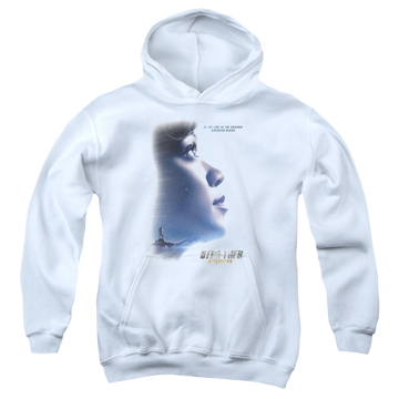 White youth hoodie for ages 8 to 12 with Star Trek Discovery Begins graphic