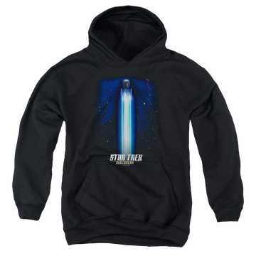 Black youth hoodie for ages 8 to 12 with Star Trek Discovery Beams graphic