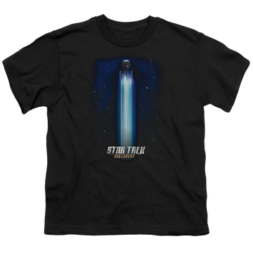 Black youth t-shirt for ages 8 to 12 with Star Trek Discovery Beams graphic