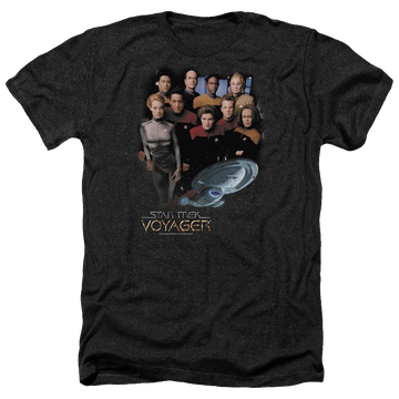 Charcoal men's heather t-shirt with Star Trek Voyager Crew graphic