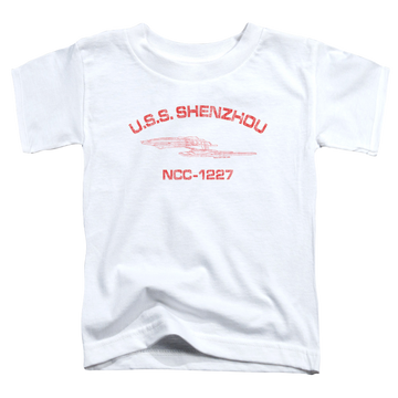 White toddler t-shirt with Star Trek Shenzhou Athletic graphic