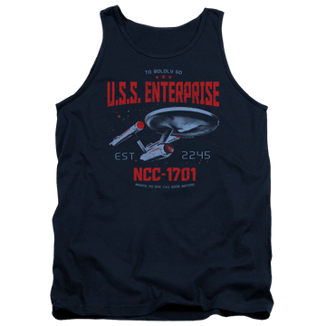 Navy men's tank with Star Trek Stardate 2245 graphic