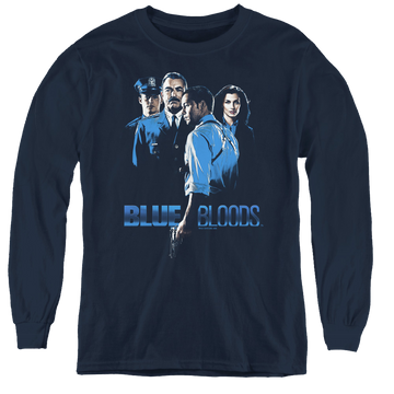 Navy youth long sleeve t-shirt with Blue Bloods graphic