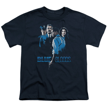 Navy youth t-shirt for ages 8 to 12 with Blue Bloods graphic