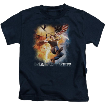 Navy kid's t-shirt for ages 4 to 7 with Macgyver graphic