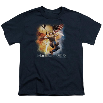 Navy youth t-shirt for ages 8 to 12 with Macgyver graphic