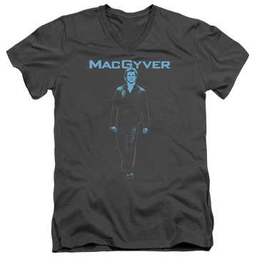 Charcoal men's v-neck t-shirt with Macgyver graphic