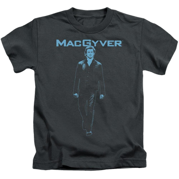 Charcoal kid's t-shirt for ages 4 to 7 with Macgyver graphic
