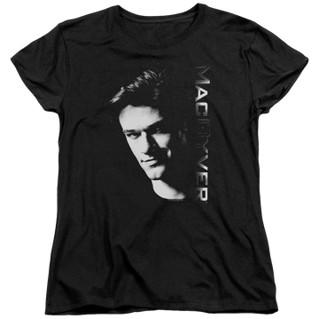 Black women's t-shirt with Macgyver graphic