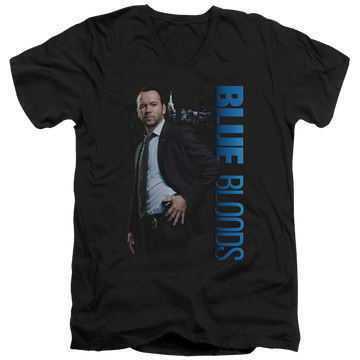 Black men's v-neck t-shirt with Blue Bloods graphic