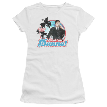 White juniors t-shirt with Hawaii Five-O Hawaii 5 0 graphic