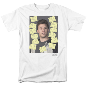 White men's regular fit t-shirt with American Vandal Detention graphic