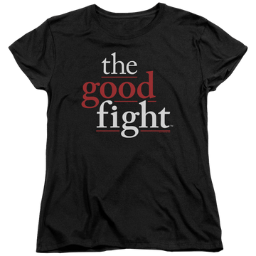 Black women's t-shirt with Good Fight Logo graphic