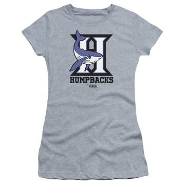 Athletic heather juniors t-shirt with American Vandal Humpbacks graphic