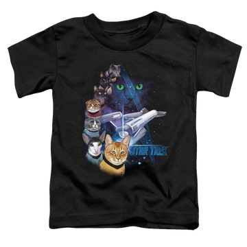 Black toddler t-shirt with Star Trek The Original Series Feline Galaxy graphic