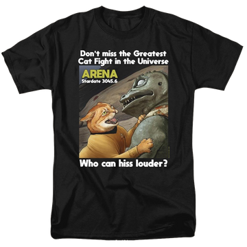 Black men's regular fit t-shirt with Star Trek The Original Series Cat Fight graphic