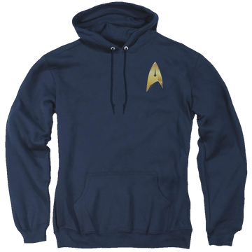 Navy pullover hoodie with Star Trek Discovery Command Badge graphic