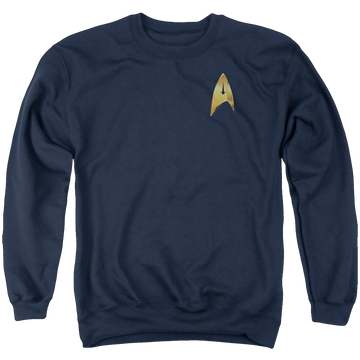 Navy men's crewneck sweatshirt with Star Trek Discovery Command Badge graphic