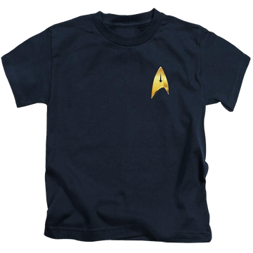 Navy kid's t-shirt for ages 4 to 7 with Star Trek Discovery Command Badge graphic