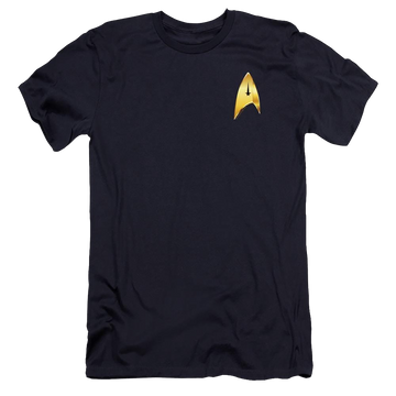 Navy men's premium slim fit t-shirt with Star Trek Discovery Command Badge graphic