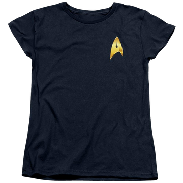 Navy women's t-shirt with Star Trek Discovery Command Badge graphic