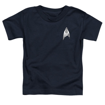 Navy toddler t-shirt with Star Trek Discovery Sciences Badge graphic