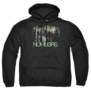 Black pullover hoodie with Numbers Cast graphic