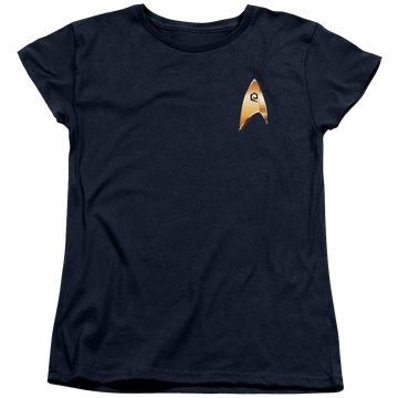 Navy women's t-shirt with Star Trek Discovery Operations Badge graphic