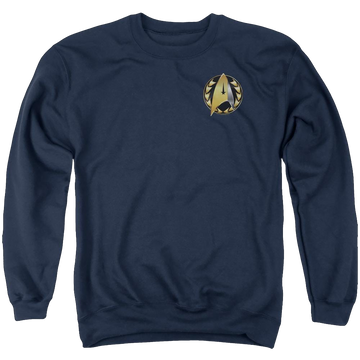 Navy men's crewneck sweatshirt with Star Trek Discovery Admiral Badge graphic