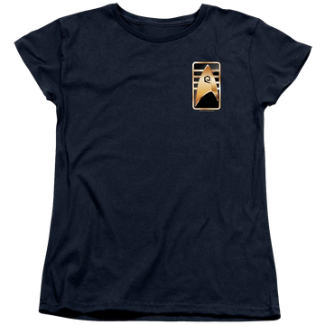 Navy women's t-shirt with Star Trek Discovery Cadet Badge graphic