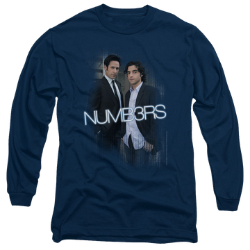 Navy men's long sleeve t-shirt with Numbers Don & Charlie graphic