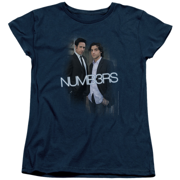 Navy women's t-shirt with Numbers Don & Charlie graphic
