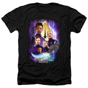 Charcoal men's heather t-shirt with Star Trek Discovery Discoverys Finest graphic