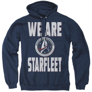 Navy pullover hoodie with Star Trek Discovery We Are Starfleet graphic