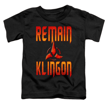 Black toddler t-shirt with Star Trek Discovery Remain Klingon graphic