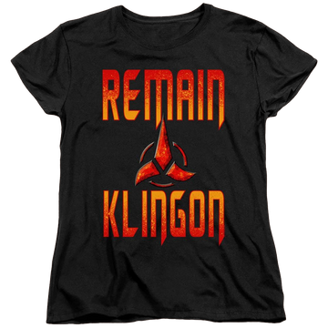 Black women's t-shirt with Star Trek Discovery Remain Klingon graphic