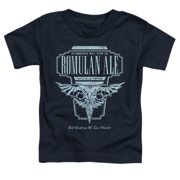 Navy toddler t-shirt with Star Trek The Next Generation Romulan Ale graphic