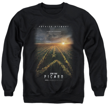 Black men's crewneck sweatshirt with Star Trek Picard Poster graphic