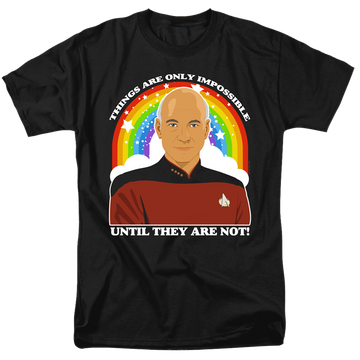 Black men's regular fit t-shirt with Star Trek The Next Generation Impossible graphic